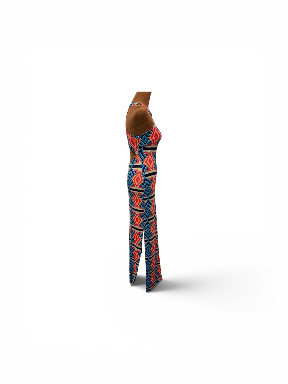 Colorful Geometric Print Bodycon Maxi Dress | Retro Mod Festival | Small - Picture 2 of 7